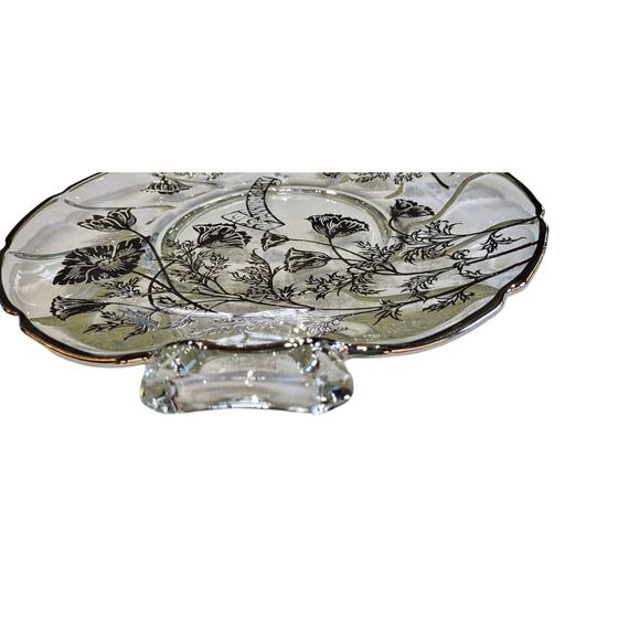 25th Anniversary Platter Handled Plate Silver Overlay Flowers Wedding - Picture 10 of 15